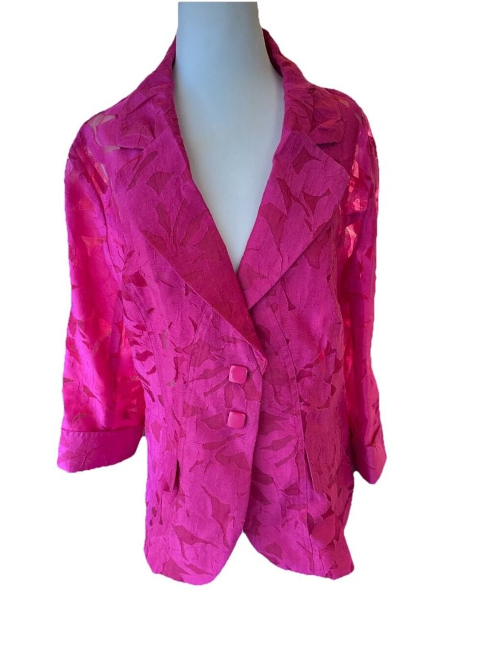 Clara Sun Woo Large Pink Sheer Burnt Out Lace Floral Coquette Romantic Blazer